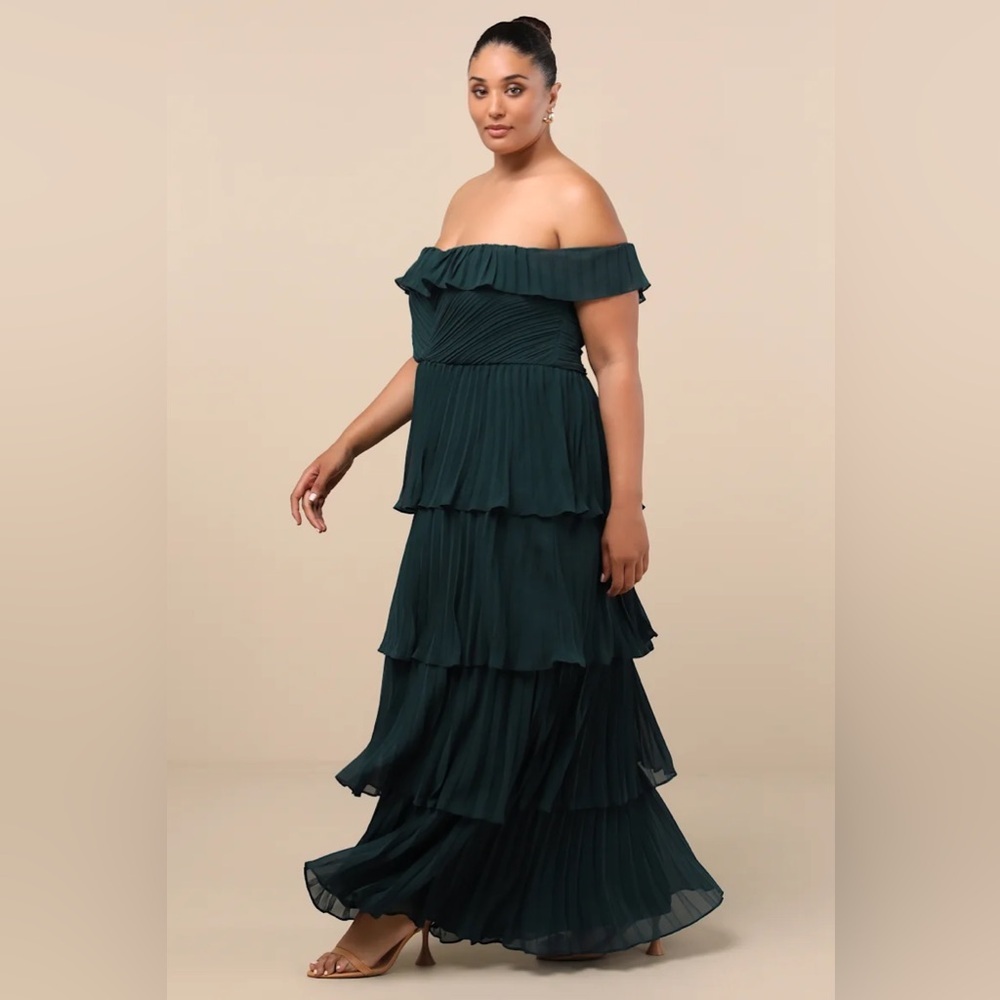 Lulus Always Remarkable Emerald Pleated Off-the-Shoulder Maxi Dress - Picture 7 of 12